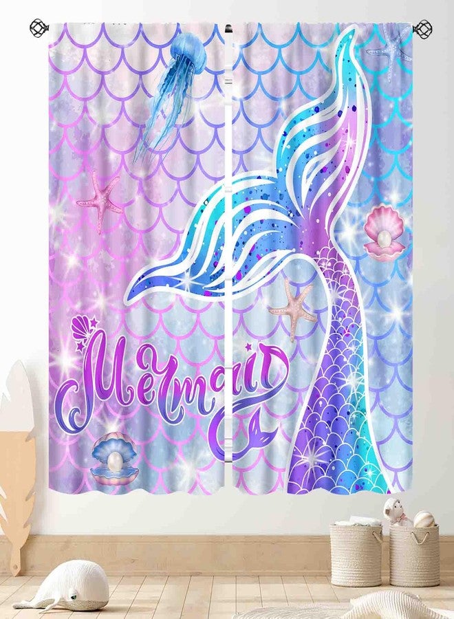 TKUYO Mermaid Curtains for Girls Bedroom, Rainbow Pink Purple Mermaid Tail Fish Scale Colorful Dream Ocean Anime Blackout Curtains Drapes for Living Room Kids Baby Room Nursery 2 Panels, 42"x45" Inch - Image 1